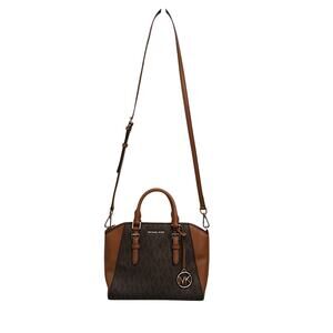 Michael Kors Ciara Brown Satchel Monogram Signature Bag w Strap & MK Charm R$368